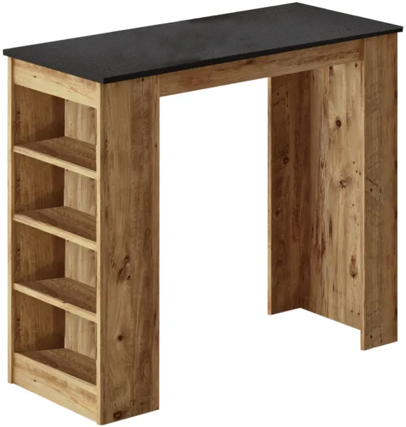 NORDVÄRK ST1 barbord, m. 3 hyller - natur og svart melamin (120x51,6)