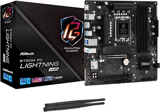 ASRock B760M PG LIGHTNING WIFI Hovedkort - Intel B760 - Intel LGA1700-sokkel - DDR5 RAM - Micro-ATX