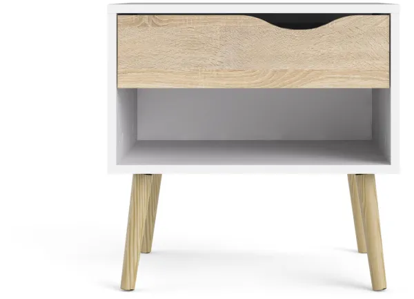 TVILUM Delta nattbord - hvit/eikstruktur, m. 1 skuff