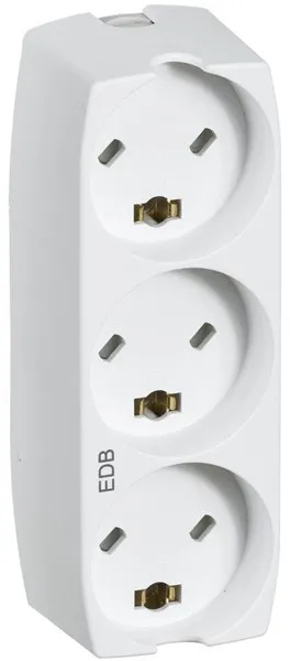 LK Stikkontakt med 3 rektangulære støpsler EDB 2-polet med jord, hvit